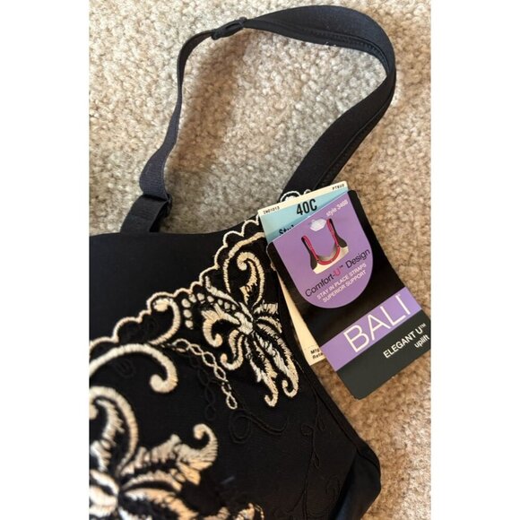 Bali Women’s Elegant U Uplifting Support Underwire Bra Black w Gold 40C NWT - Picture 2 of 3